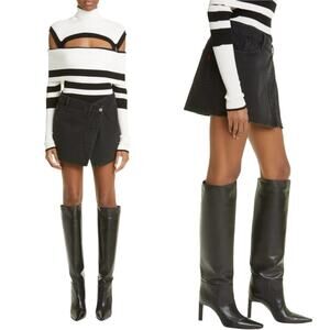 New The Attico Eudra Asymmetric Denim Miniskirt Black Denim Size 28